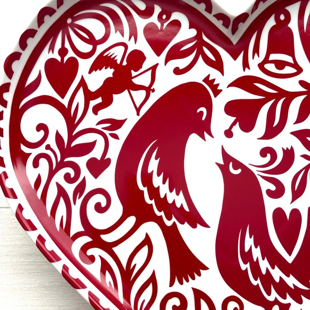 CRATE & BARREL KATE FORRESTER LOVE BIRDS Heart Plate CERAMIC 14” Valentine’s Day